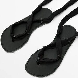 Massimo Dutti Black Wrap-Around Flat Sandals